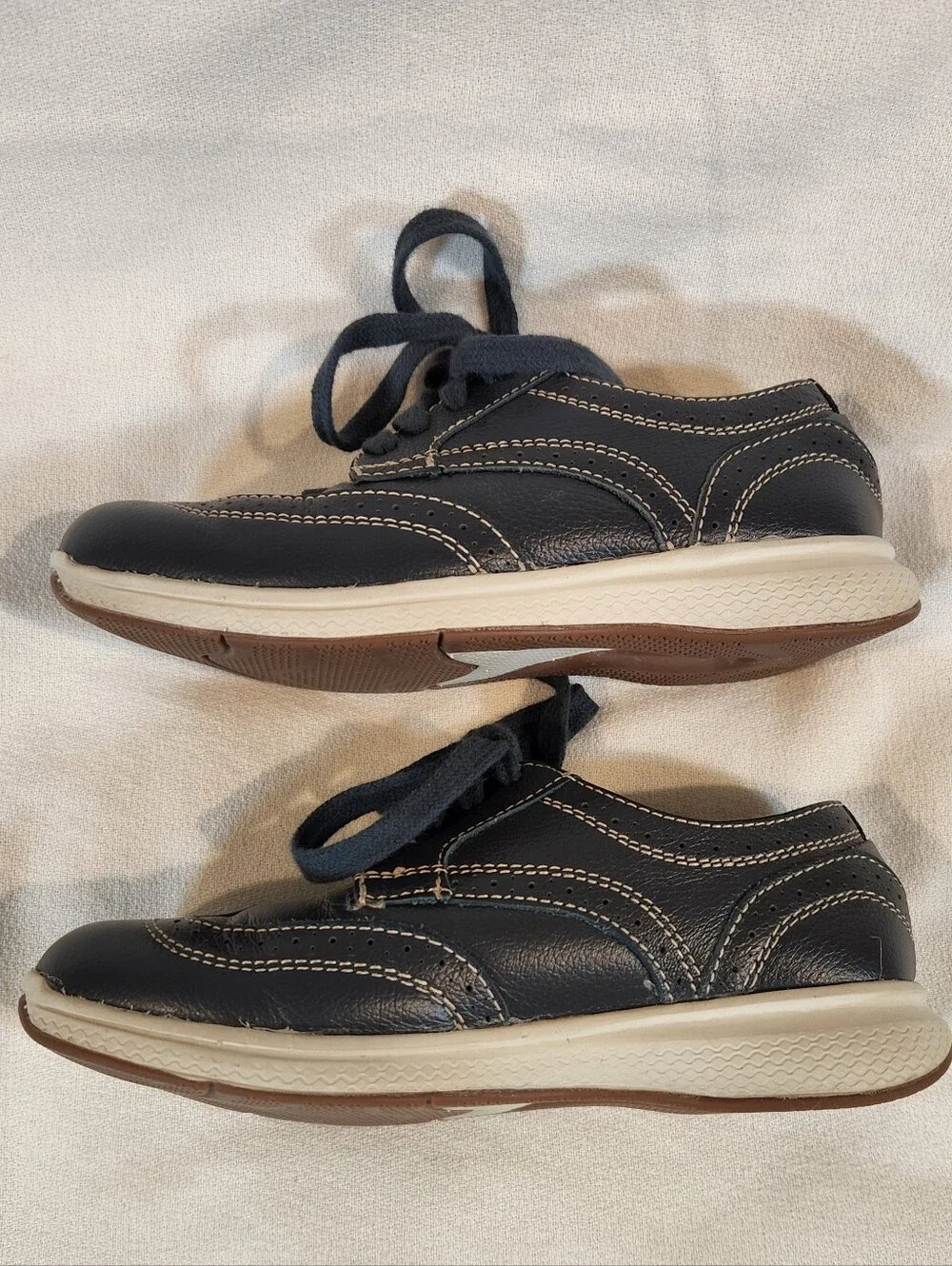 Florsheim Great Lakes Jr Wing Tip Oxford Boys Navy Blue Leather Shoes Size 12